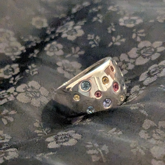 925 Solid Sterling Silver Scattered Multicolor CZ Gemstone Ring Size 10 - Picture 4 of 10